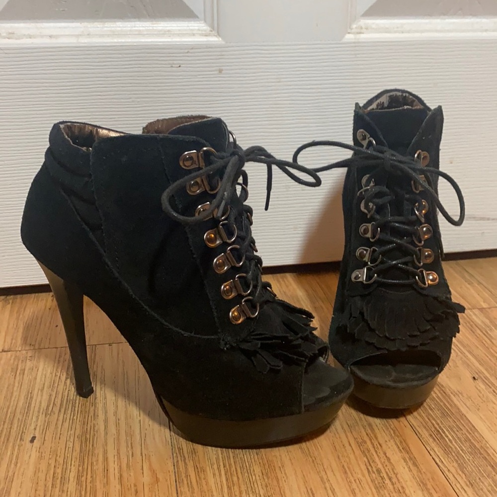 2/$15 - Peep toe lace up stiletto booties